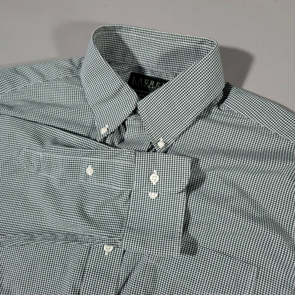 Lauren Ralph Lauren‎ Dress Shirt Mens 16 32/33 Green Gingham Non Iron Cotton